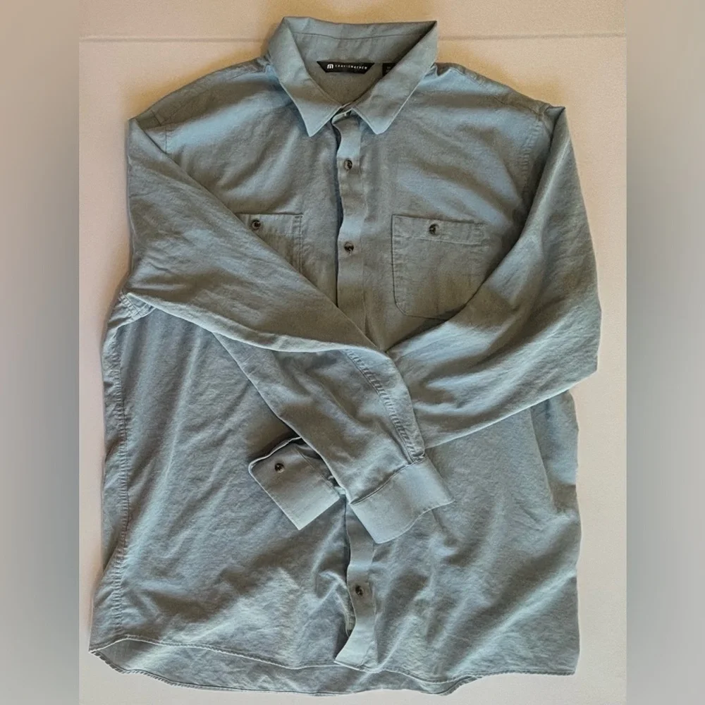 TRAVIS MATHEW Men’s Cloud Flannel Blue Collared Button Up Like New‎ Size XXL